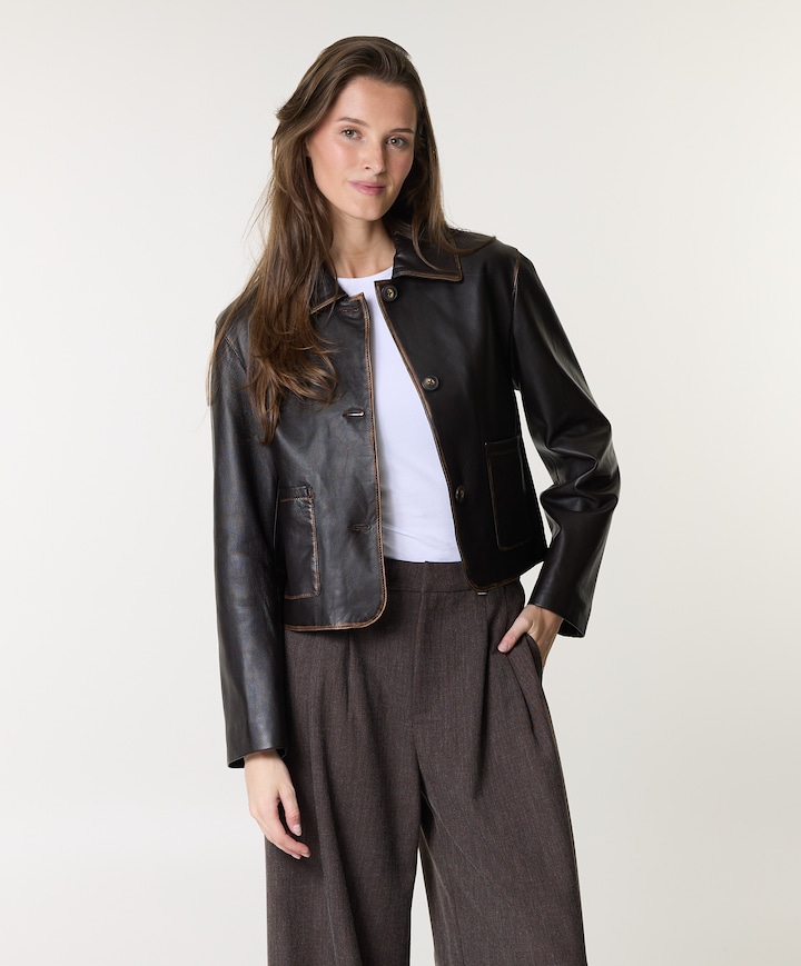 Dames leren jas blauw