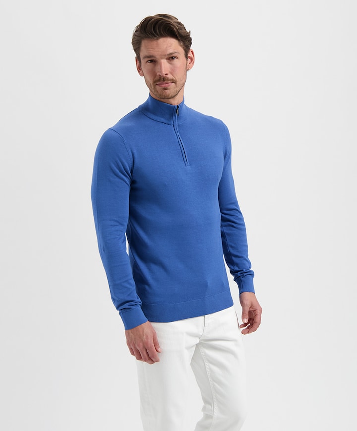 Heren trui met rits blauw