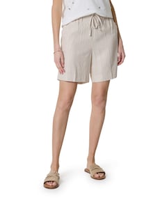 Cami Linen/Visco Pinstripe dames korte broek beige