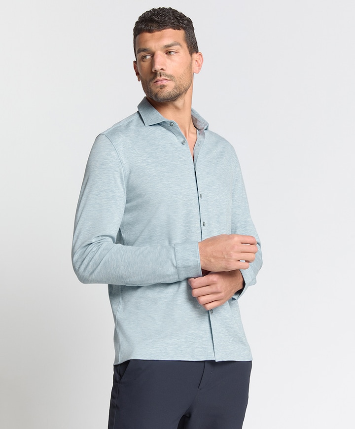 Heren overhemd lange mouw blauw