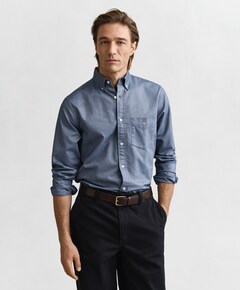 Heren overhemd lange mouw blauw