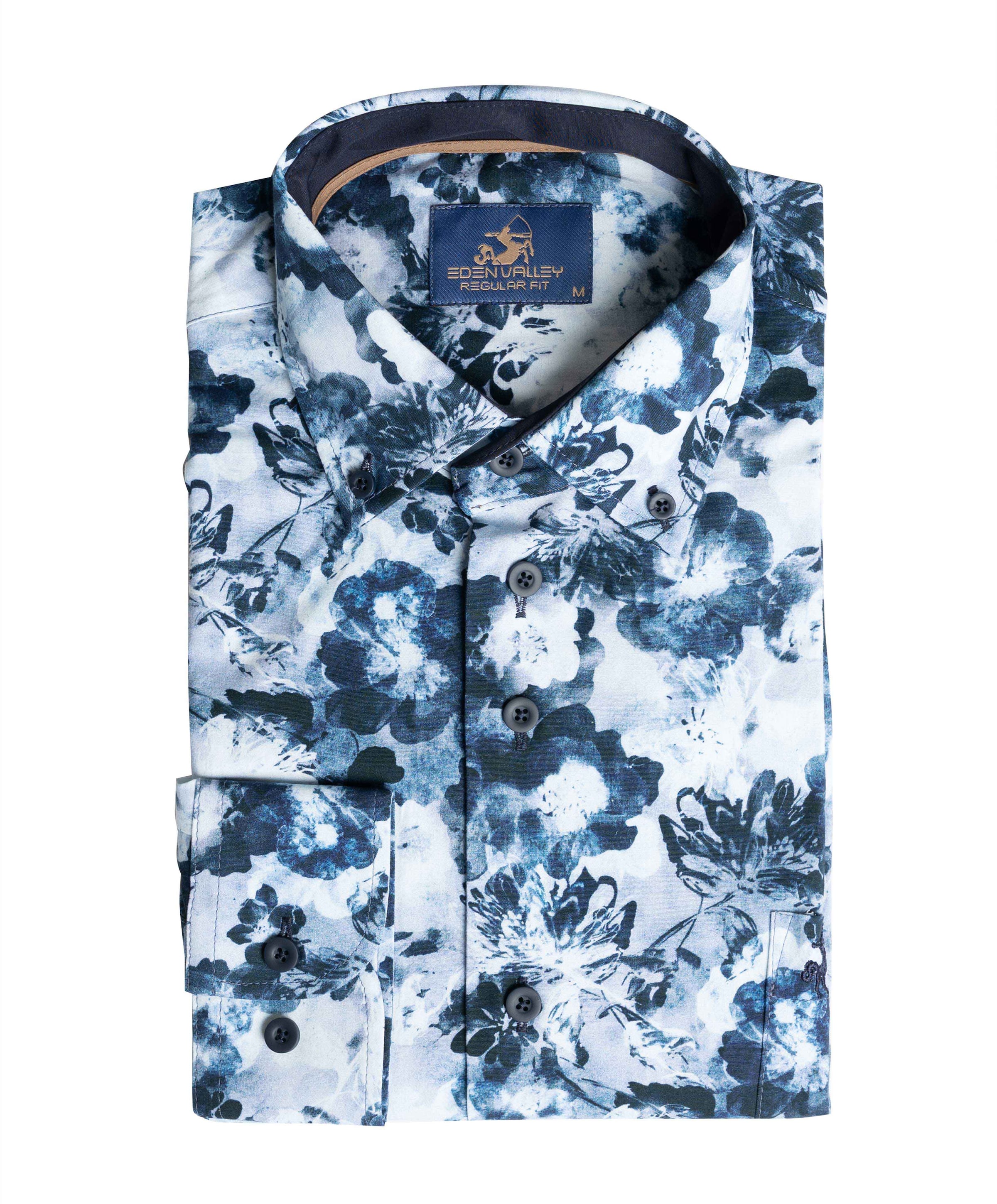 Heren overhemd lange mouw blauw