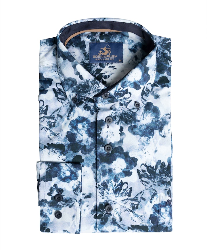 Heren overhemd lange mouw blauw