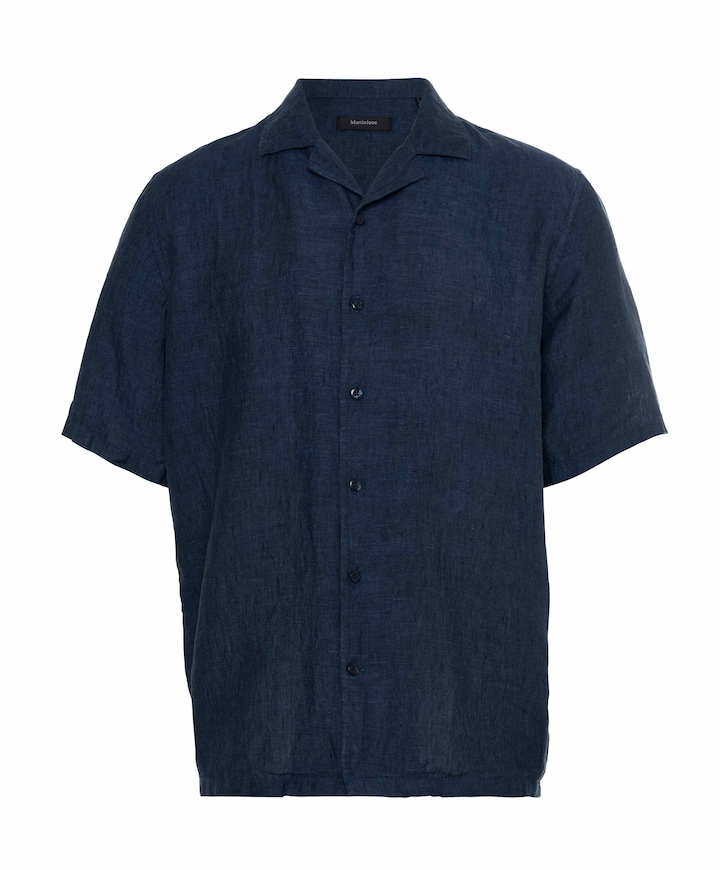 Heren overhemd korte mouw blauw