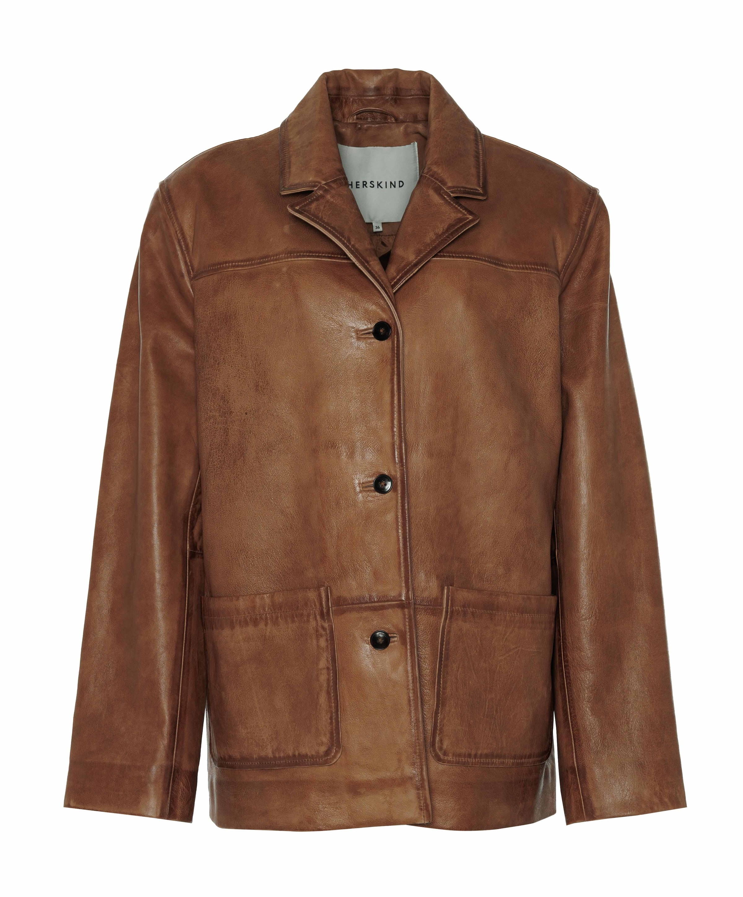 Dames leren jas beige