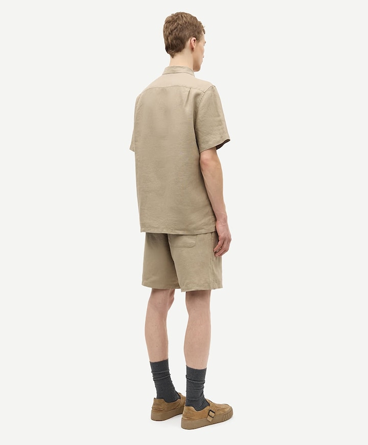 Heren overhemd korte mouw beige