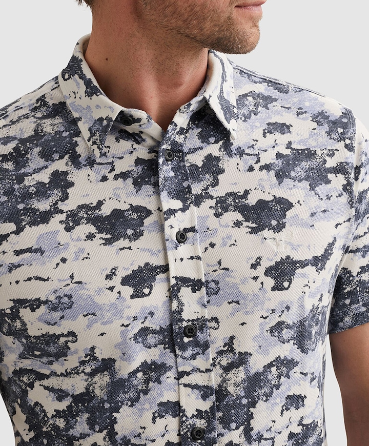 Heren overhemd korte mouw blauw