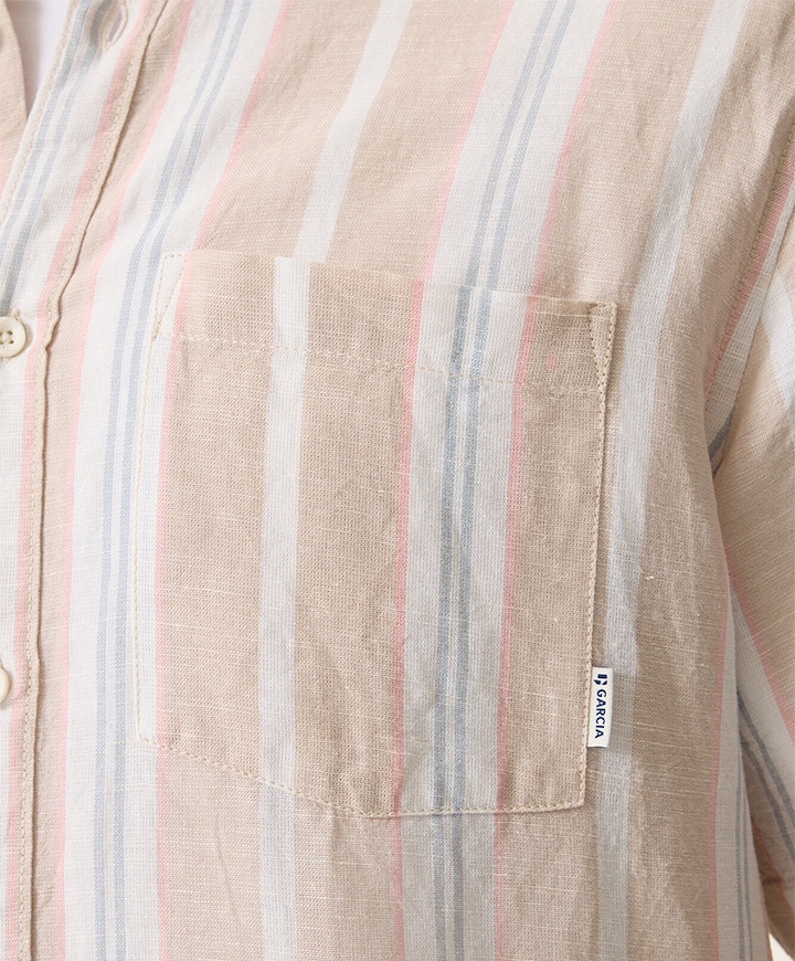 Heren overhemd korte mouw beige