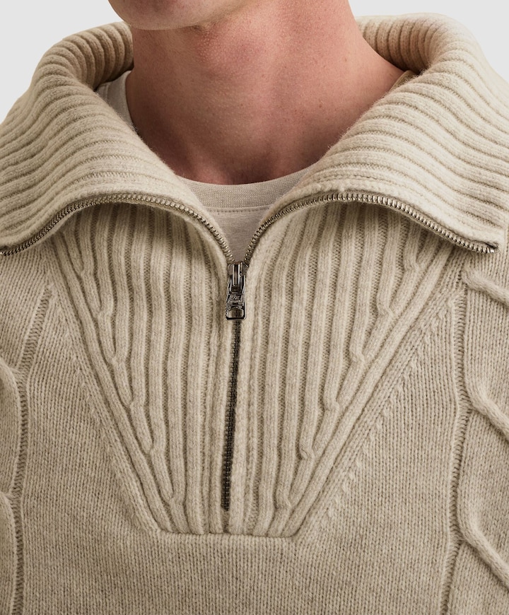 Heren trui met rits beige