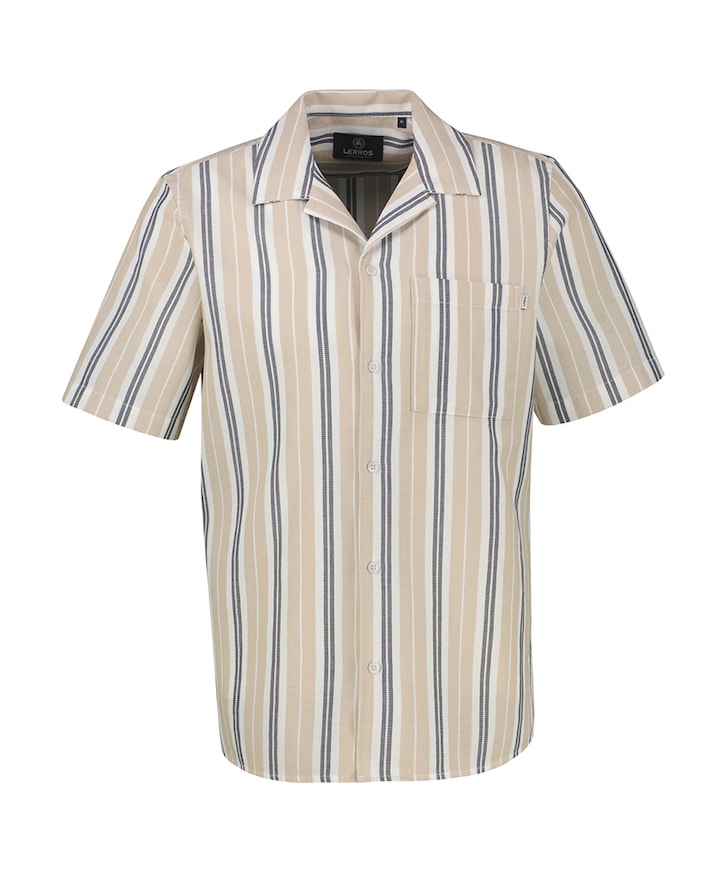 Heren overhemd korte mouw beige