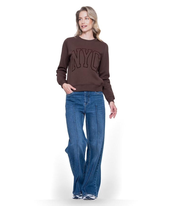 Wide frontseam dames jeans blauw