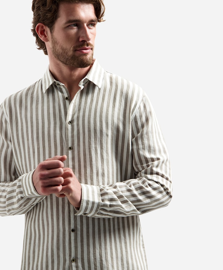 Heren overhemd lange mouw beige