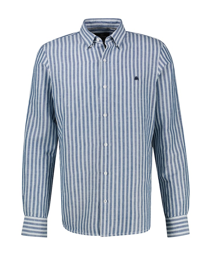 Heren overhemd lange mouw blauw