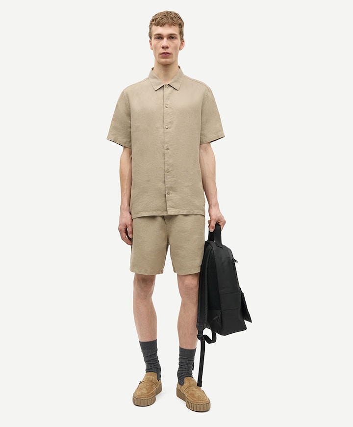 Heren overhemd korte mouw beige