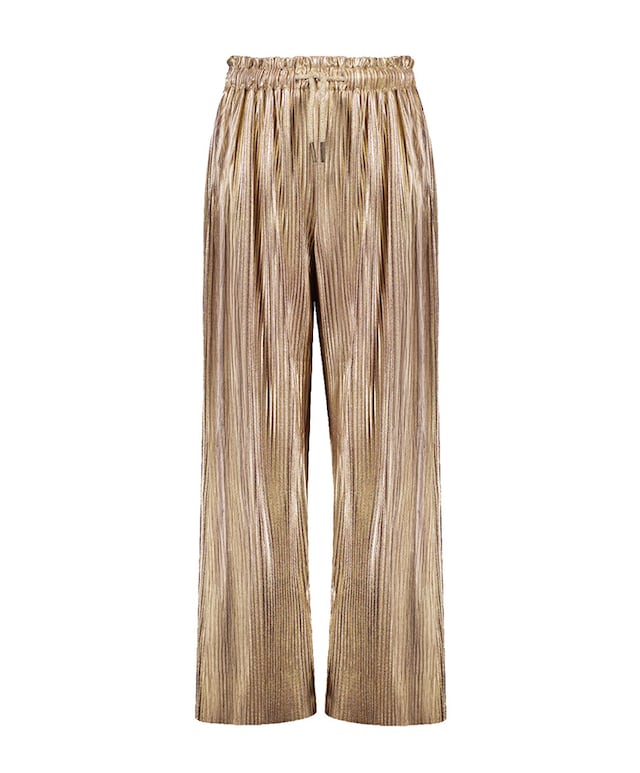 metallic plisse pants broek goud