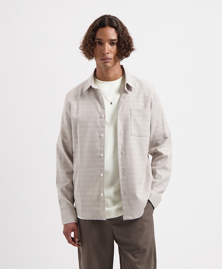 Heren overhemd lange mouw beige