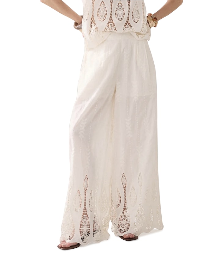 Crinkle embro dames broek ecru