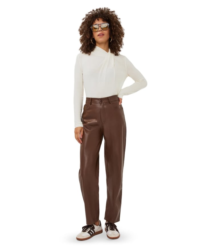 Barrel PU dames broek bruin
