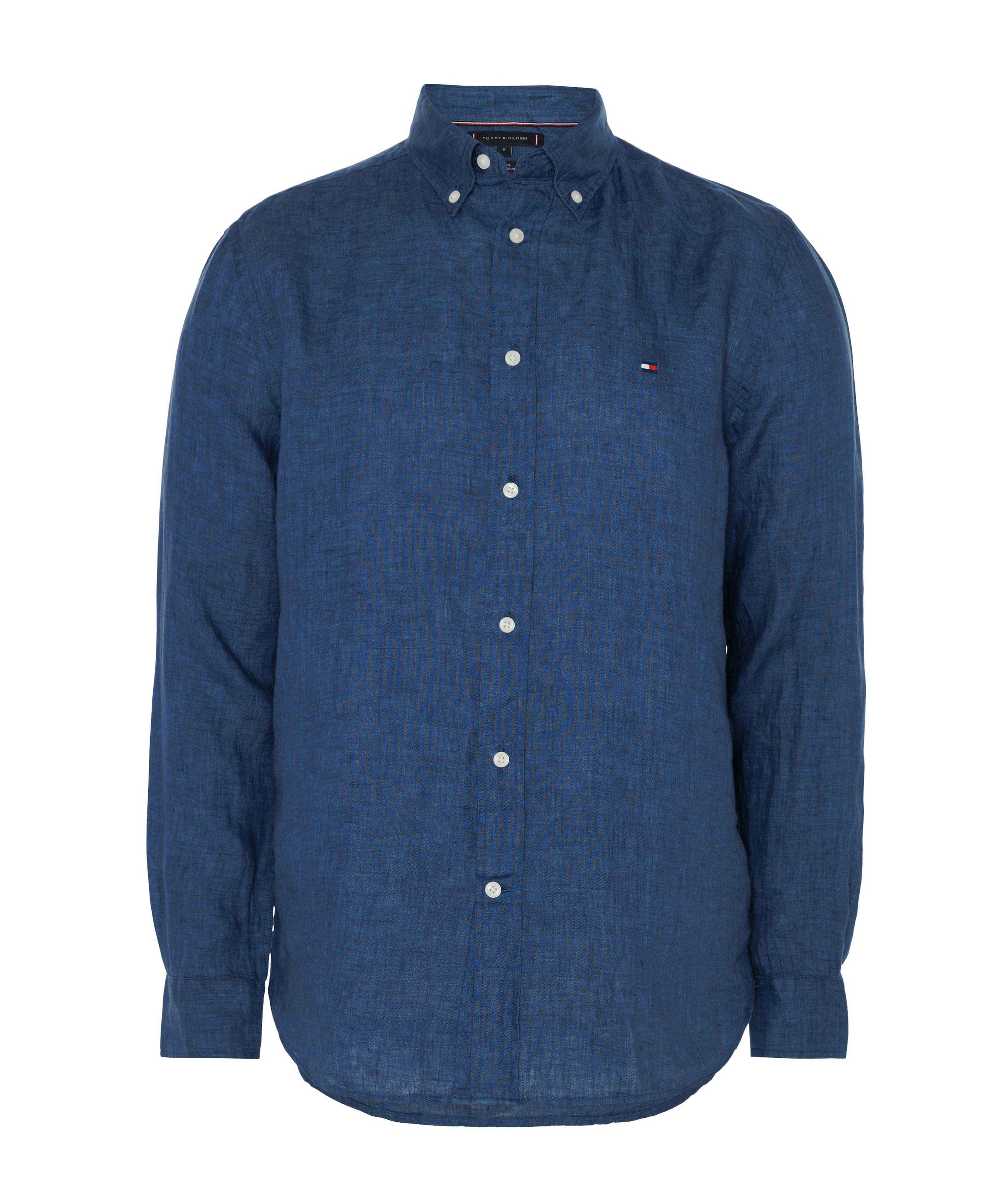 Heren overhemd lange mouw blauw