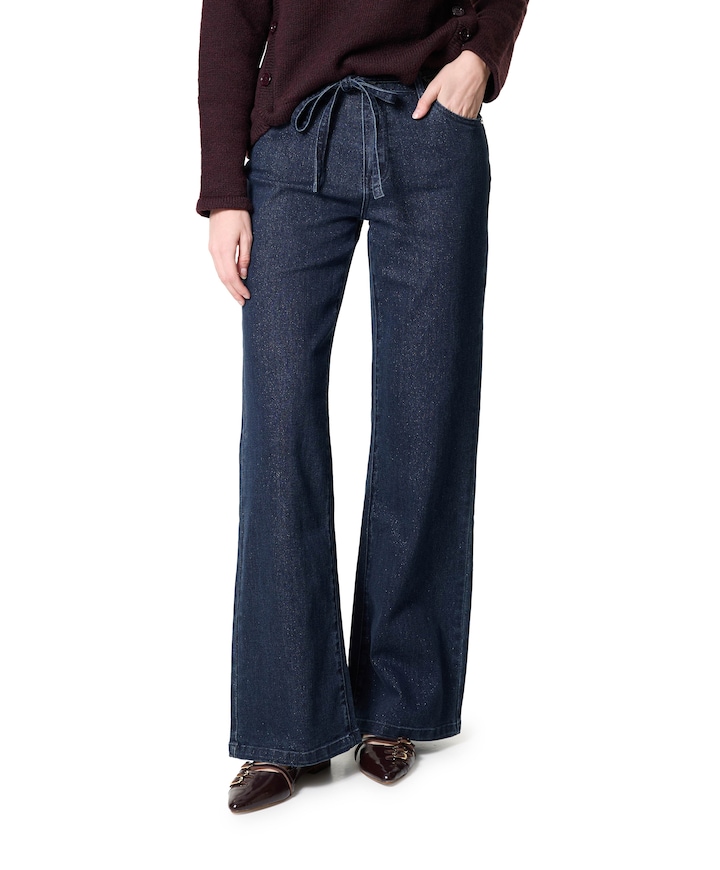 Lurex Wide-Leg Denim Trousers jeans blauw