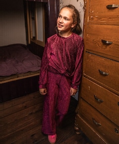 Little velvet wideleg meisjes broek bordeaux