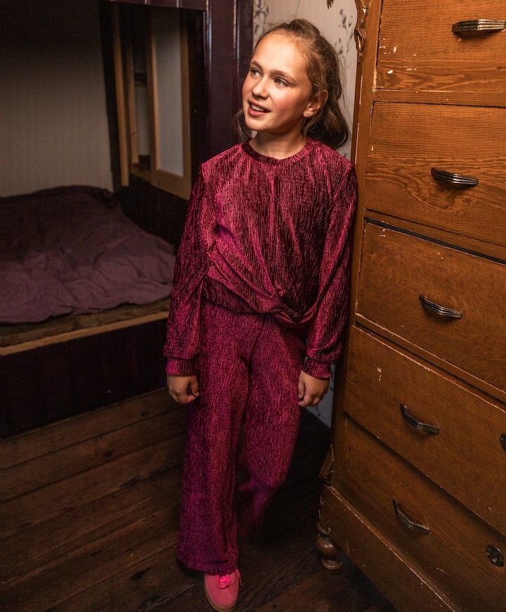Little velvet wideleg meisjes broek bordeaux