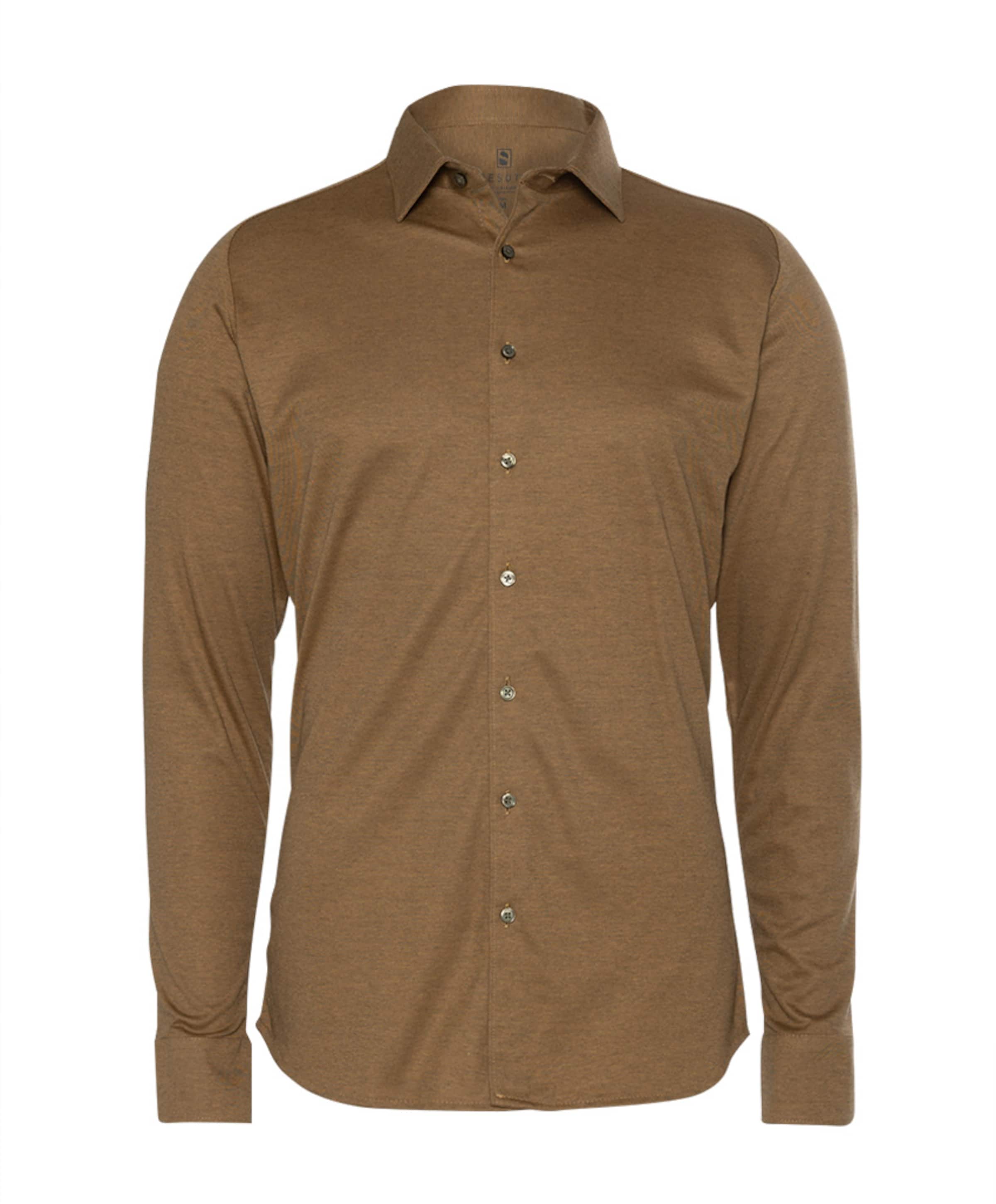 Heren overhemd lange mouw bruin