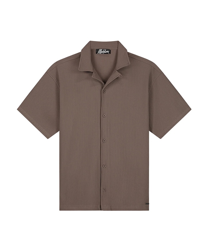Heren overhemd korte mouw bruin