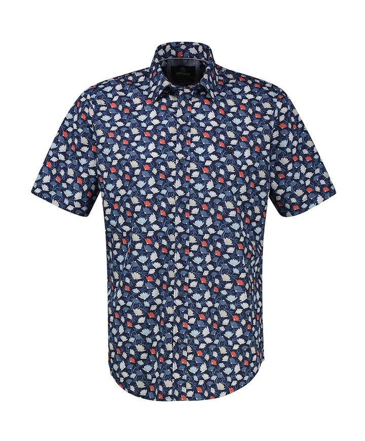 Heren overhemd korte mouw blauw