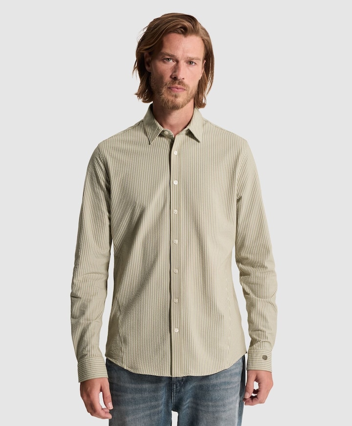 Heren overhemd lange mouw beige