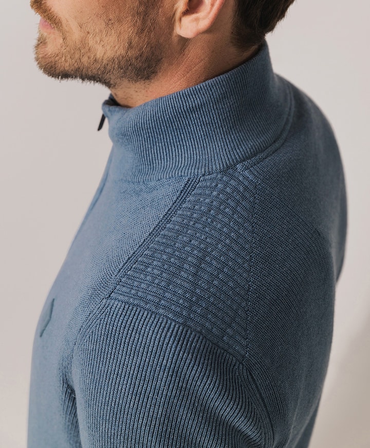 Heren trui met rits blauw