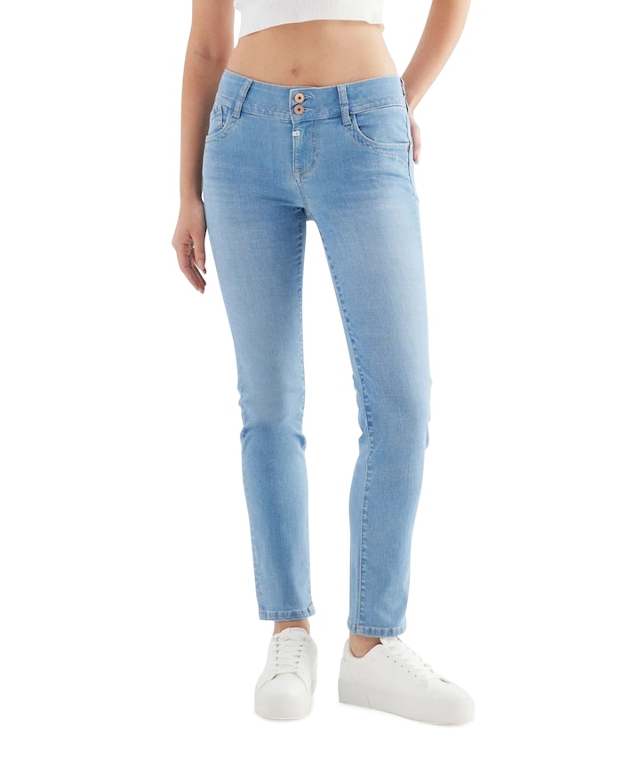 mid waist slim dames jeans blauw