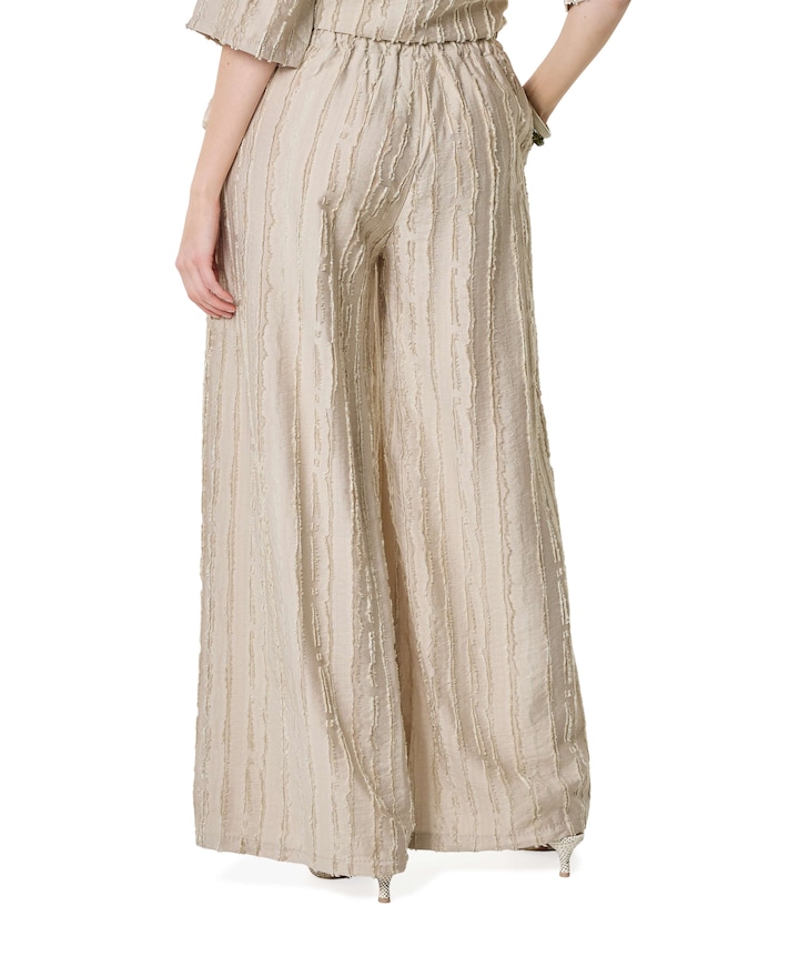 Wide leg structuur dames broek beige