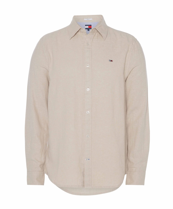 Heren overhemd lange mouw beige