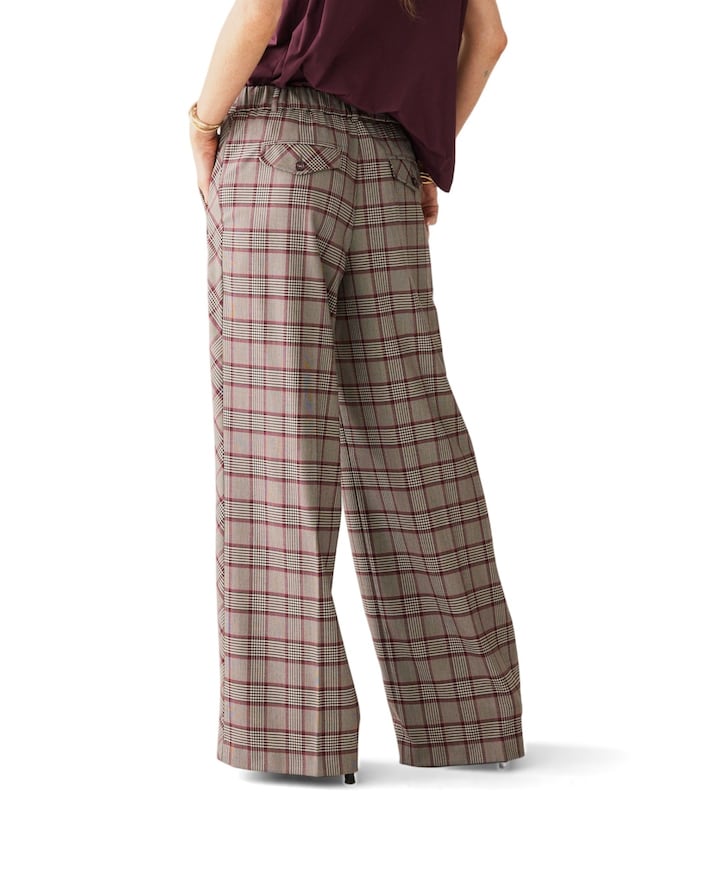 Check burgundy dames broek grijs