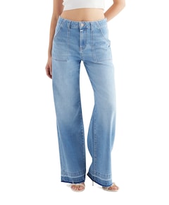 high waist wide leg dames jeans blauw