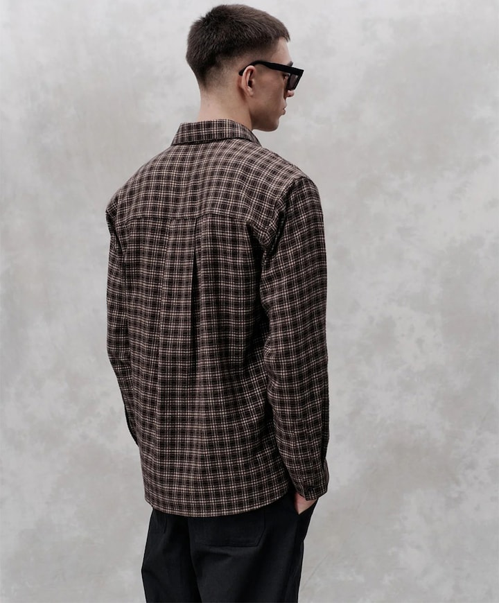 Heren overhemd lange mouw bruin