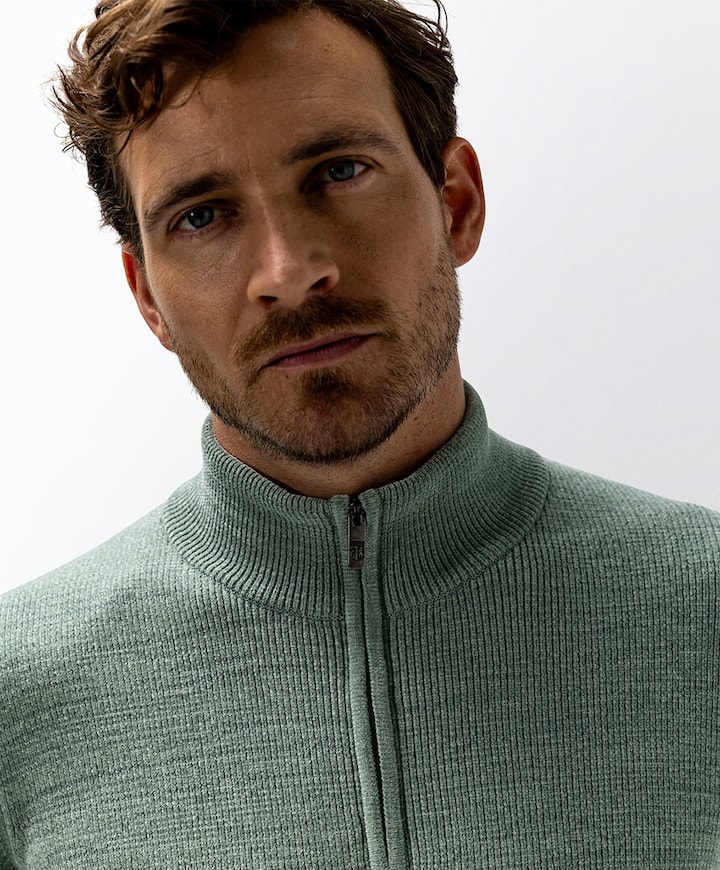 Heren trui met rits groen
