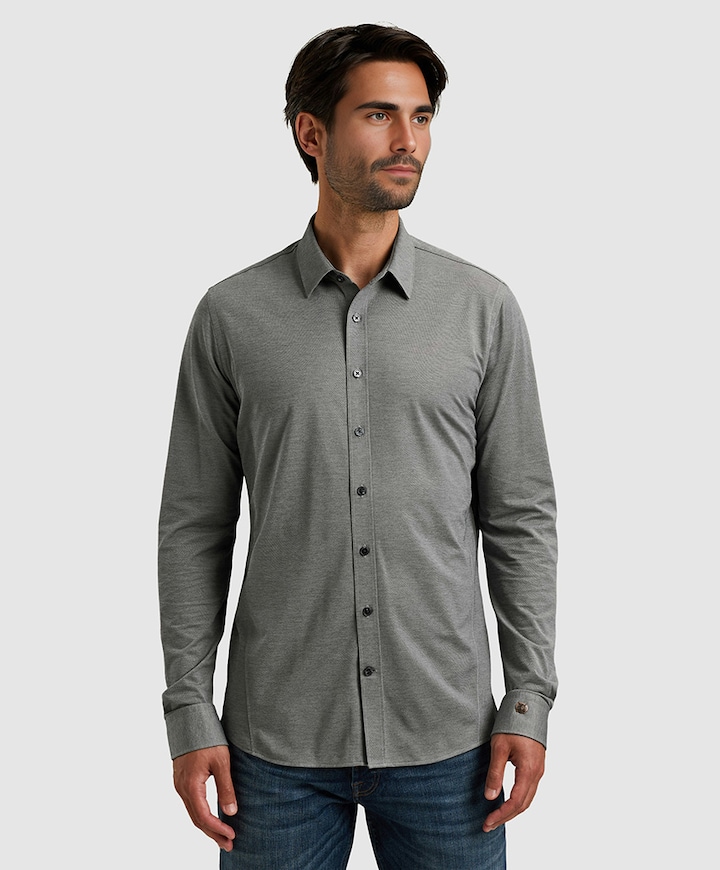 Heren overhemd lange mouw blauw