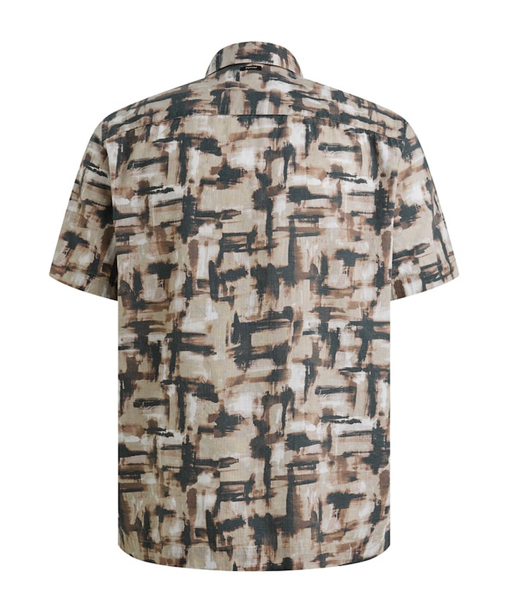 Heren overhemd korte mouw beige