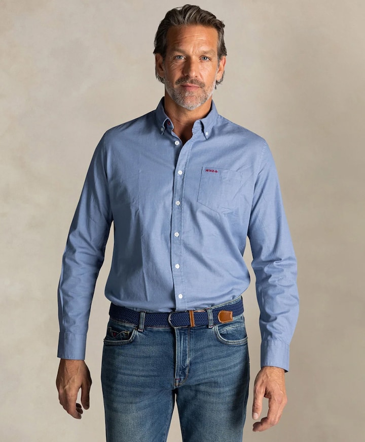 Heren overhemd lange mouw blauw