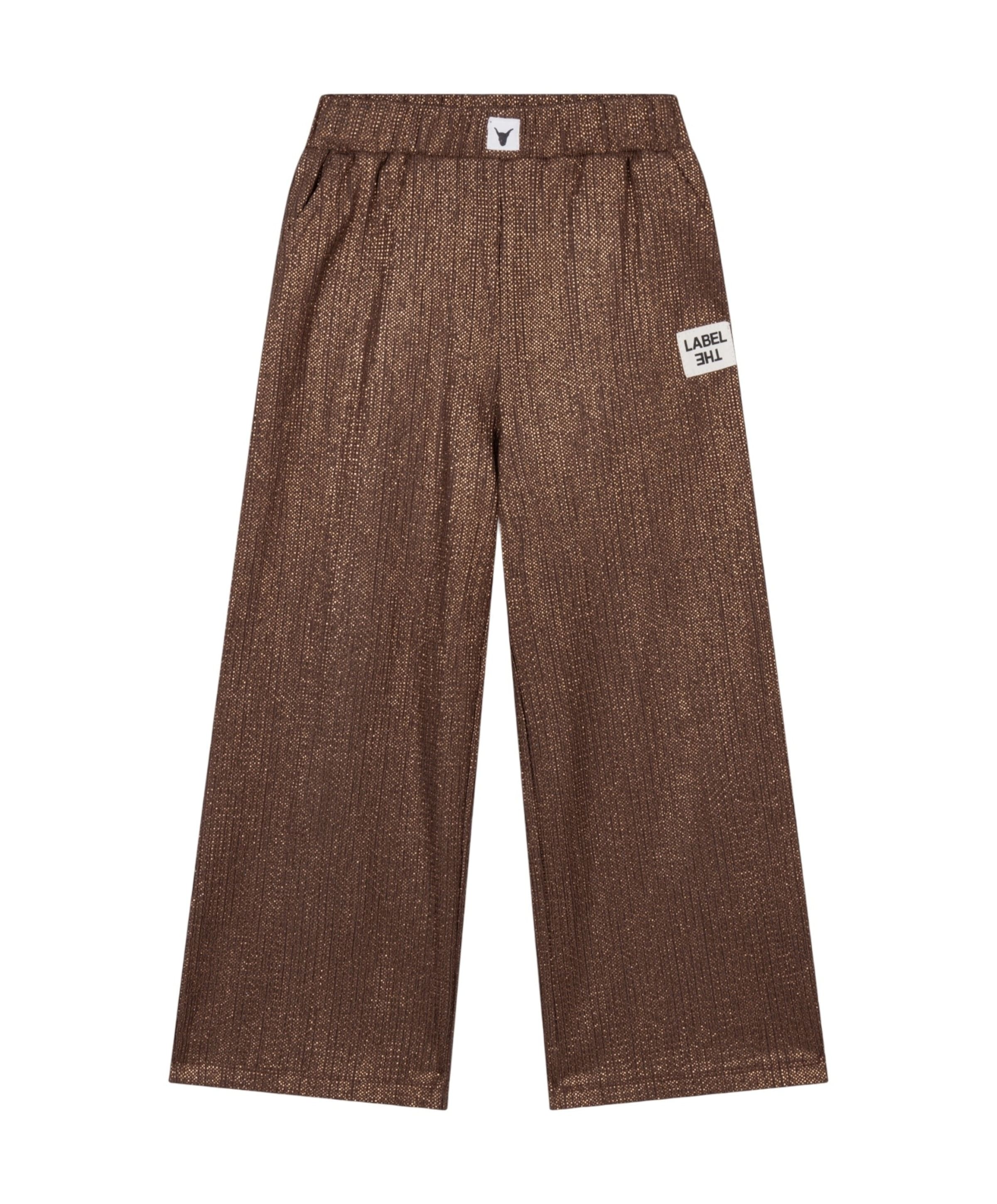 knitted shiny wide leg meisjes broek bruin