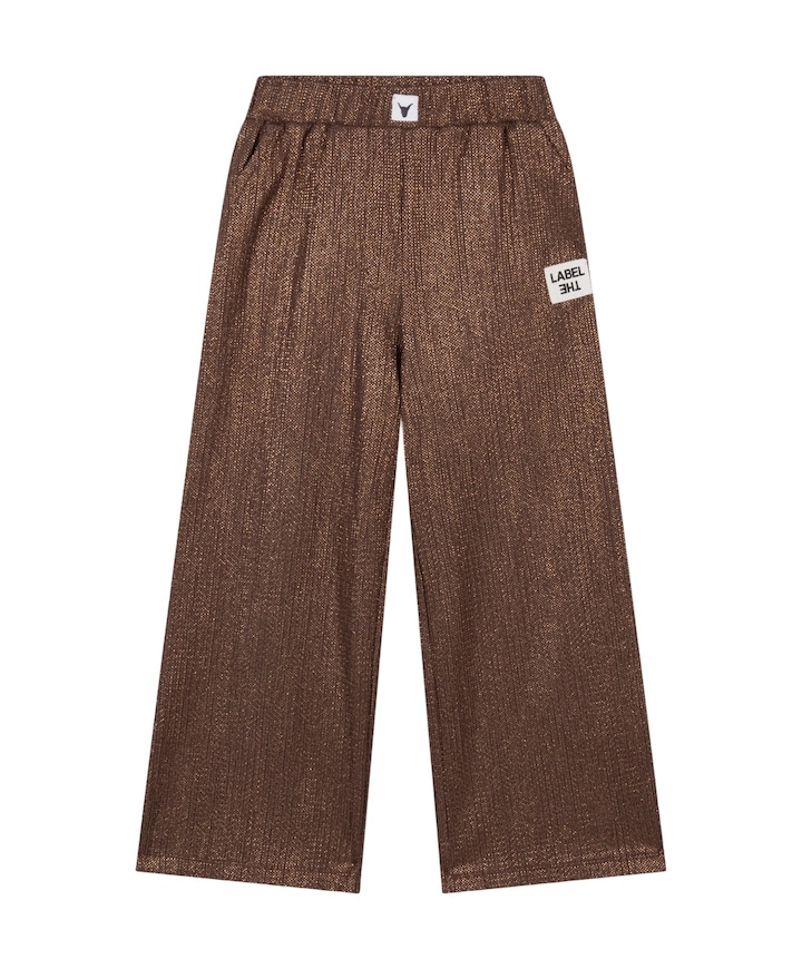 knitted shiny wide leg meisjes broek bruin