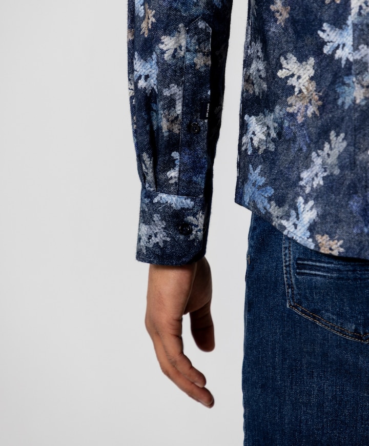 Heren overhemd lange mouw blauw
