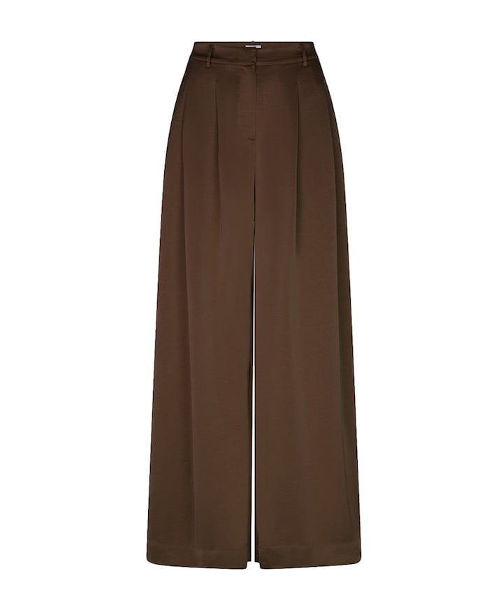 Onique wide leg satin dames broek bruin