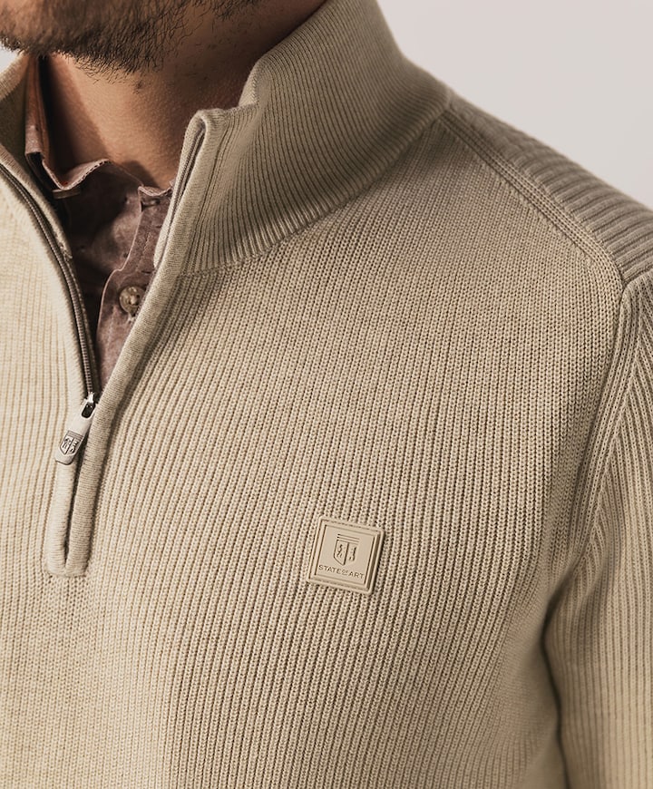 Heren trui met rits beige