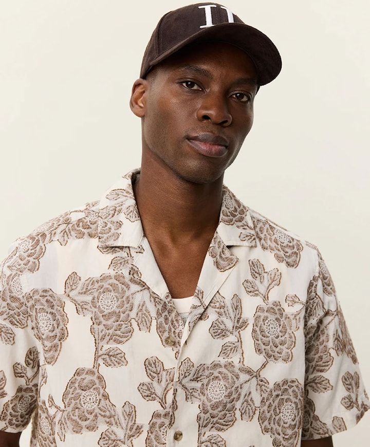 Heren overhemd korte mouw beige