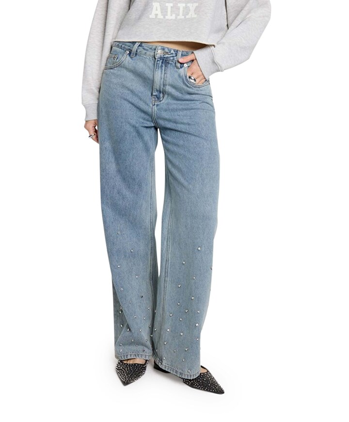 EMBELLISHED DENIM broek blauw