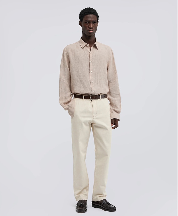 Heren overhemd lange mouw beige