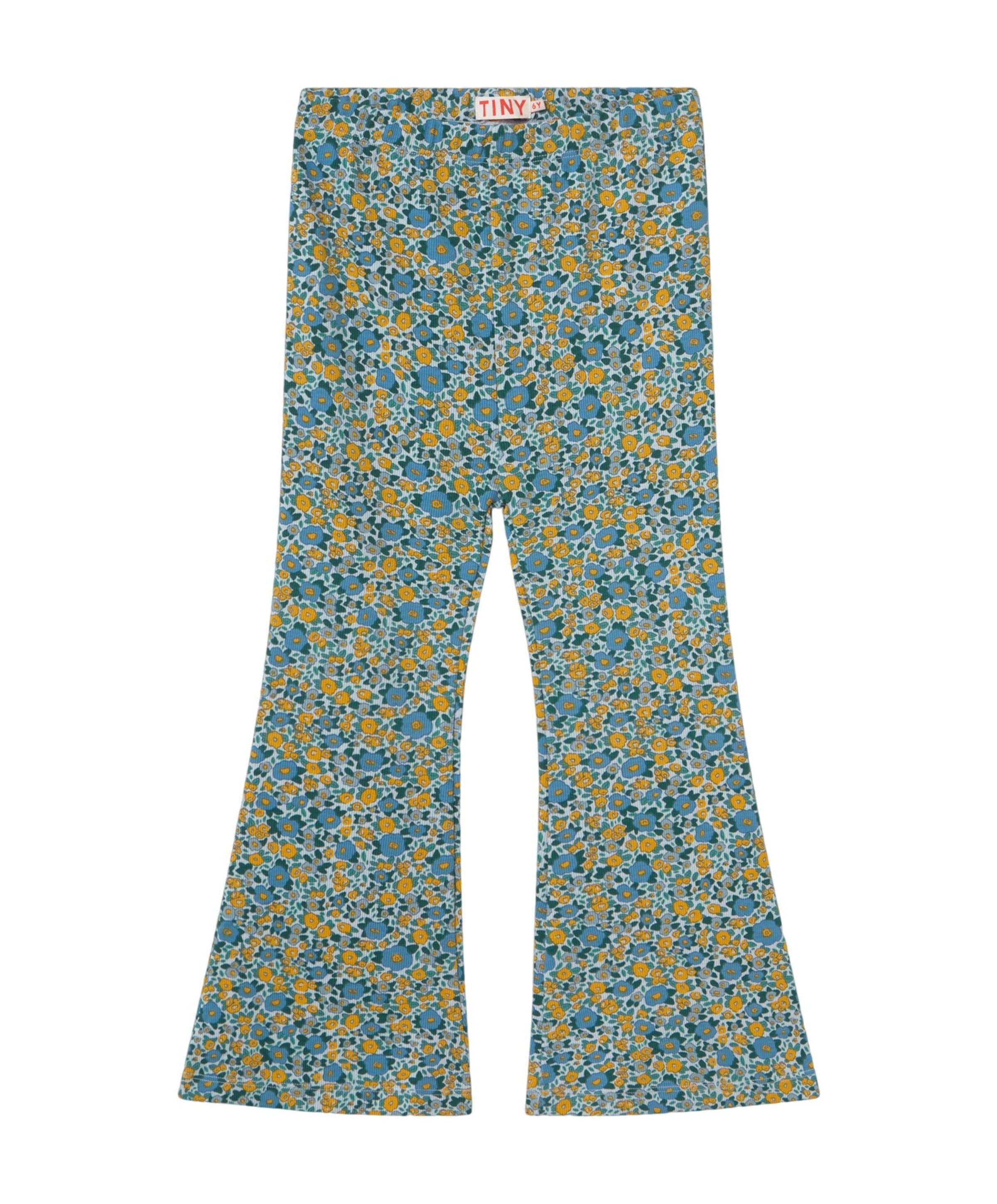Flower rib pant meisjes broek blauw